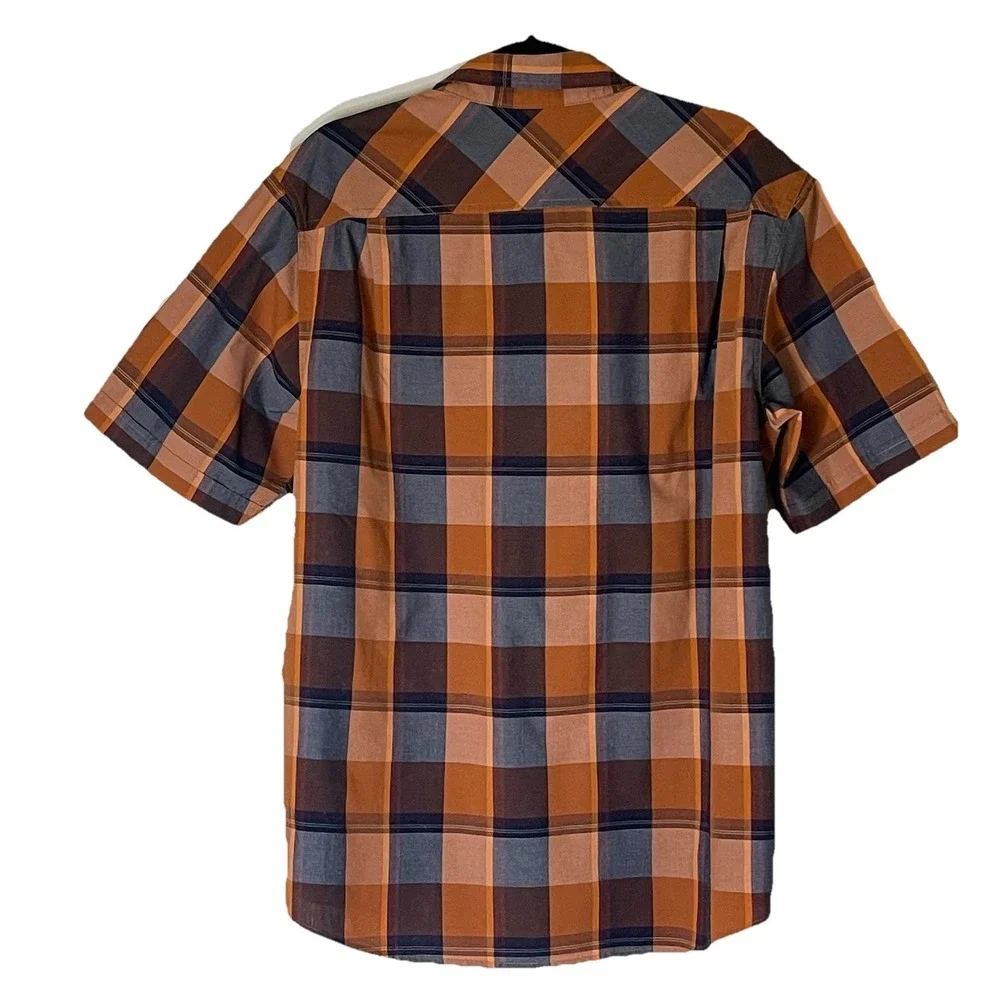 Sean John Men's XL Plaid Button Up Shirt Short Sleeve Orange Blue Cotton‎ Blend - Picture 2 of 6